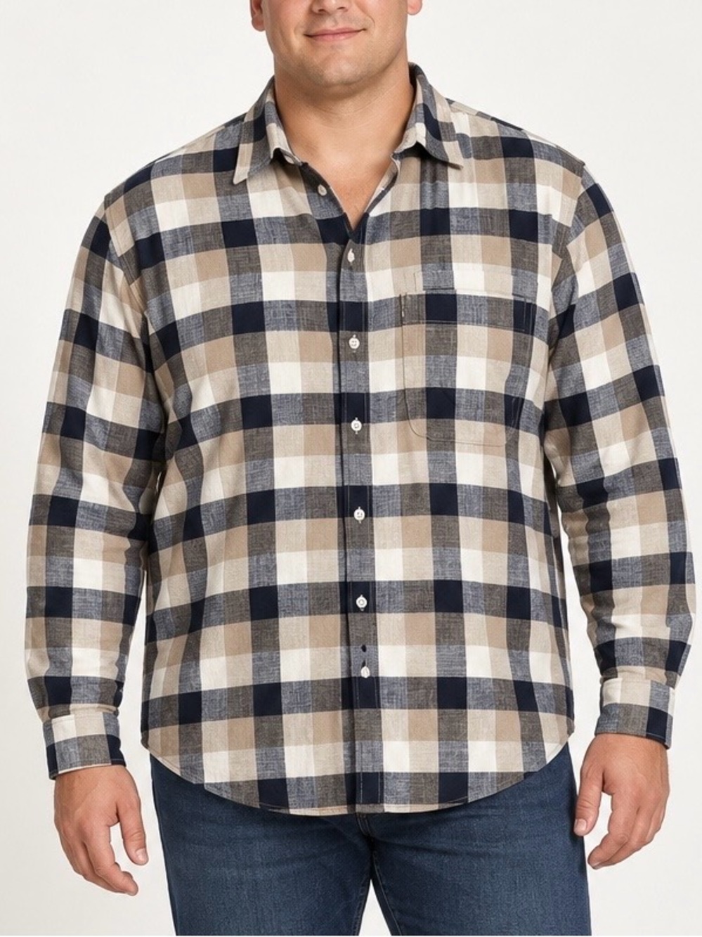 American Eagle Super Soft Plaid Cotton Shirt Men’s XL Tan Gray Fall
